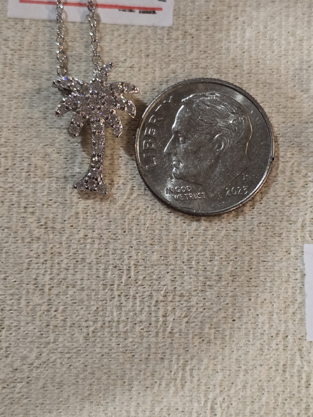 Palm Tree Pendant Necklace - Sterling Silver Crystal Accent